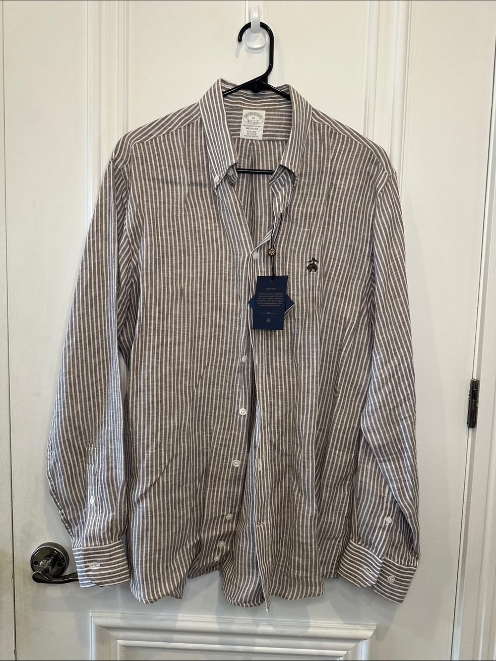 Brooks Brothers Brown and White Striped Button-Down 100% Linen Shirt